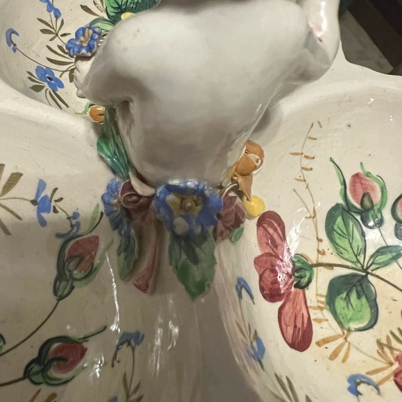 Victorian Antique Angelic Child Baby Floral Candy Dish Center Piece Vanity Plate - Picture 13 of 14